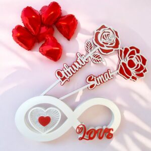 Personalized 3D Printed Infinity Love Sign with Roses & Peony – Valentine's Day Gift for Her or Him, Wedding or Anniversary Keepsake